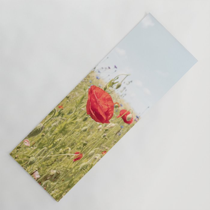 Wildflower Field | Poppy Flower in a Garden in Holland Art Print | Floral Summer Photography Yoga Mat Gallery Image 1