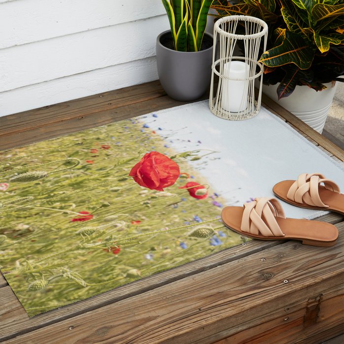 Wildflower Field | Poppy Flower in a Garden in Holland Art Print | Floral Summer Photography Outdoor Rug Gallery Image 2
