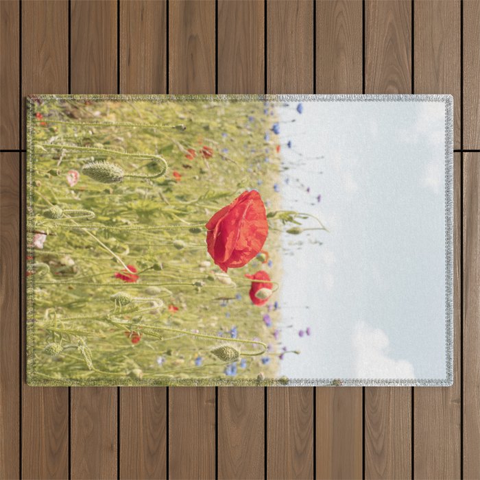 Wildflower Field | Poppy Flower in a Garden in Holland Art Print | Floral Summer Photography Outdoor Rug Gallery Image 1
