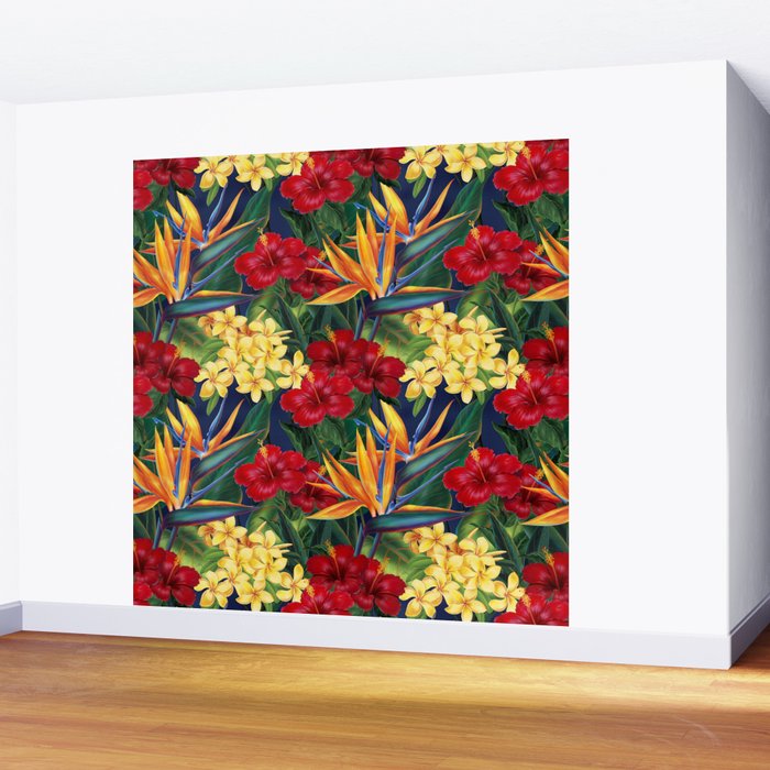Tropical Paradise Hawaiian Floral Illustration Wall Mural Gallery Image 2