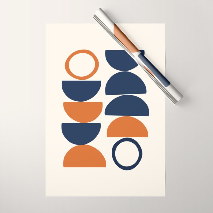 Abstract Shapes 19 in Orange and Navy Blue Wrapping Paper Gallery Image 1