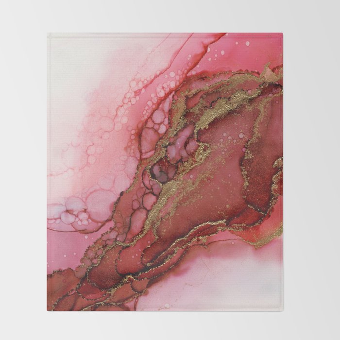 Red Dragon Scales Abstract Ink Painting Throw Blanket Gallery Image 2