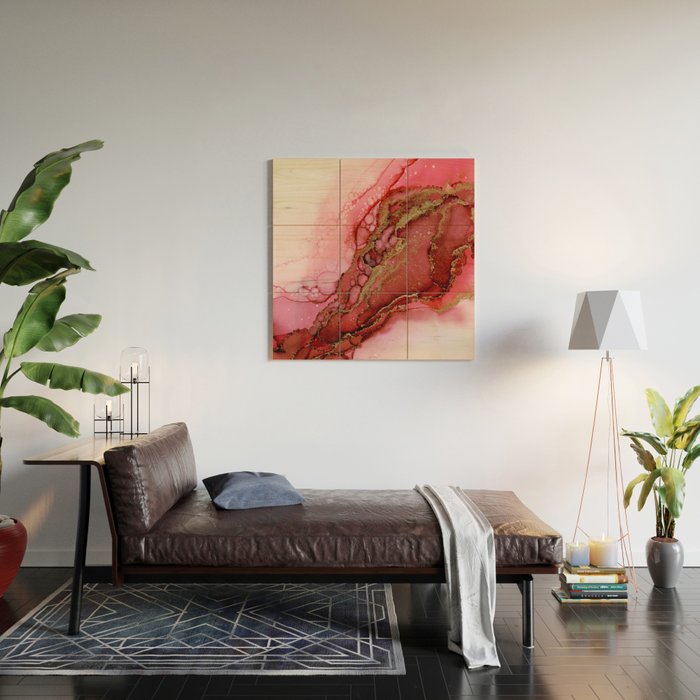 Red Dragon Scales Abstract Ink Painting Wood Wall Art Gallery Image 2