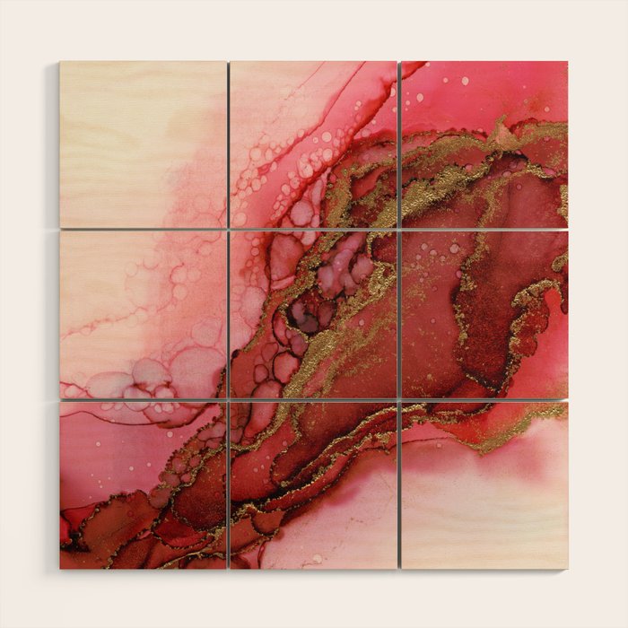 Red Dragon Scales Abstract Ink Painting Wood Wall Art Gallery Image 1
