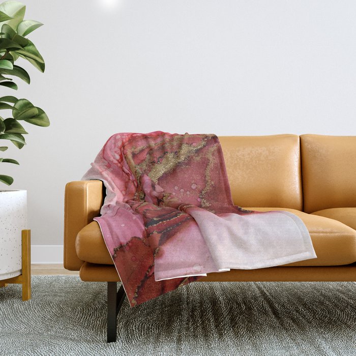 Red Dragon Scales Abstract Ink Painting Throw Blanket Gallery Image 1