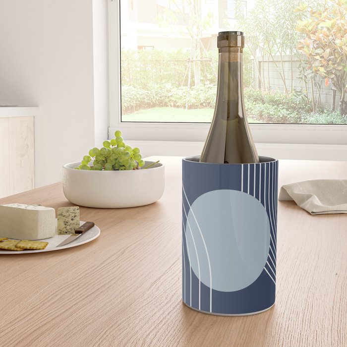 Geometric Lines in night Blue 10 (Rainbow and Sun Abstract) Wine Chiller Gallery Image 4