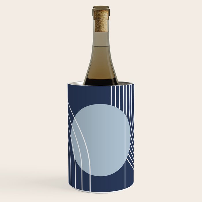 Geometric Lines in night Blue 10 (Rainbow and Sun Abstract) Wine Chiller Gallery Image 1