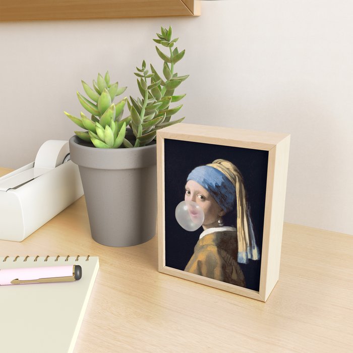 Girl with pearl earring blowing bubble gum Mini Art Print Gallery Image 2