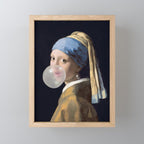Girl with pearl earring blowing bubble gum Mini Art Print Gallery Image 1