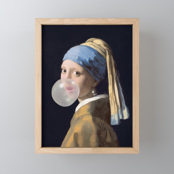 Girl with pearl earring blowing bubble gum Mini Art Print Gallery Image 1