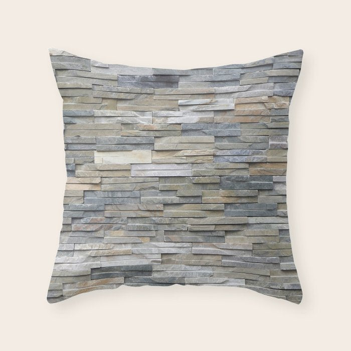 Gray Slate Stone Brick Texture Faux Wall Throw Pillow Gallery Image 6