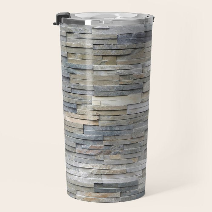 Gray Slate Stone Brick Texture Faux Wall Travel Mug Gallery Image 3