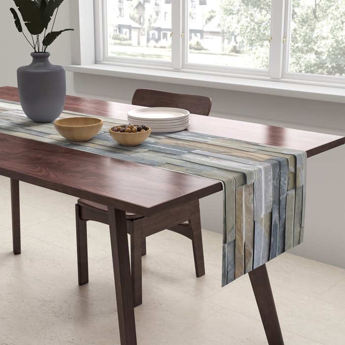 Gray Slate Stone Brick Texture Faux Wall Table Runner Gallery Image 2