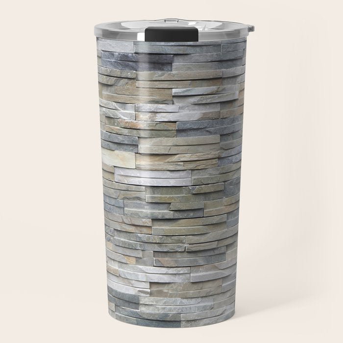 Gray Slate Stone Brick Texture Faux Wall Travel Mug Gallery Image 1