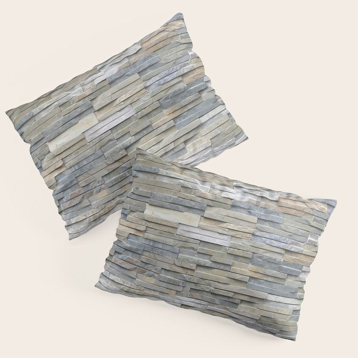 Gray Slate Stone Brick Texture Faux Wall Pillow Sham Gallery Image 1