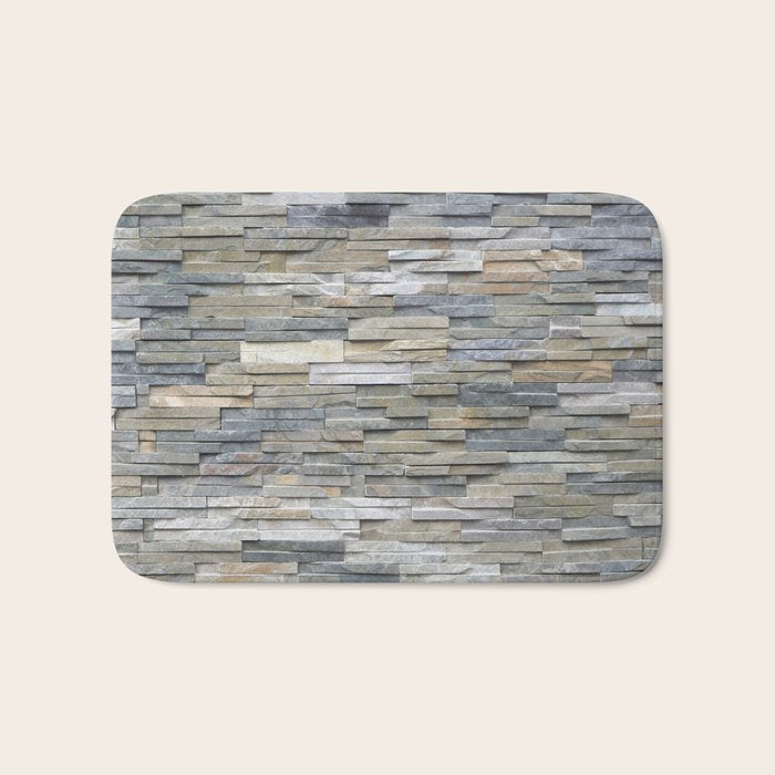 Gray Slate Stone Brick Texture Faux Wall Bath Mat Gallery Image 1