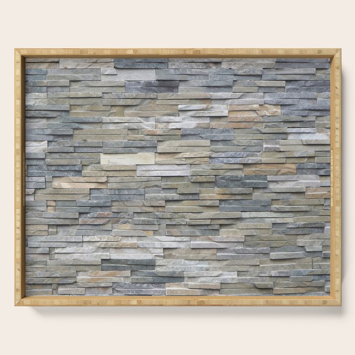 Gray Slate Stone Brick Texture Faux Wall Serving Tray Gallery Image 1