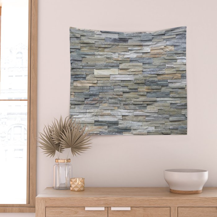 Gray Slate Stone Brick Texture Faux Wall Wall Tapestry Gallery Image 2