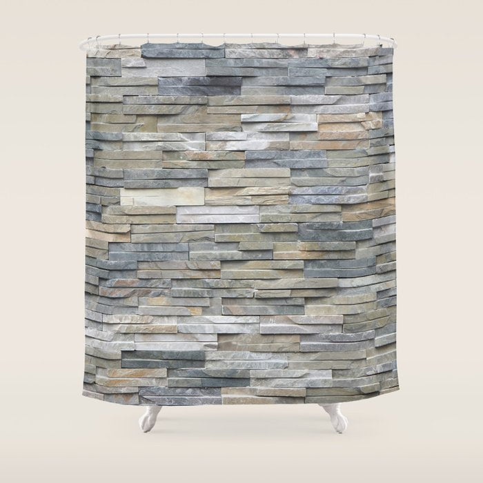 Gray Slate Stone Brick Texture Faux Wall Shower Curtain Gallery Image 1