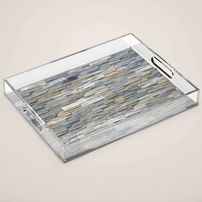 Gray Slate Stone Brick Texture Faux Wall Acrylic Tray Gallery Image 1