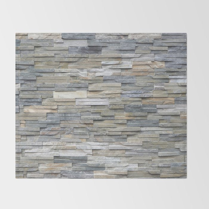 Gray Slate Stone Brick Texture Faux Wall Throw Blanket Gallery Image 2
