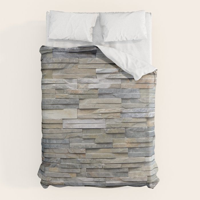 Gray Slate Stone Brick Texture Faux Wall Duvet Cover Gallery Image 1