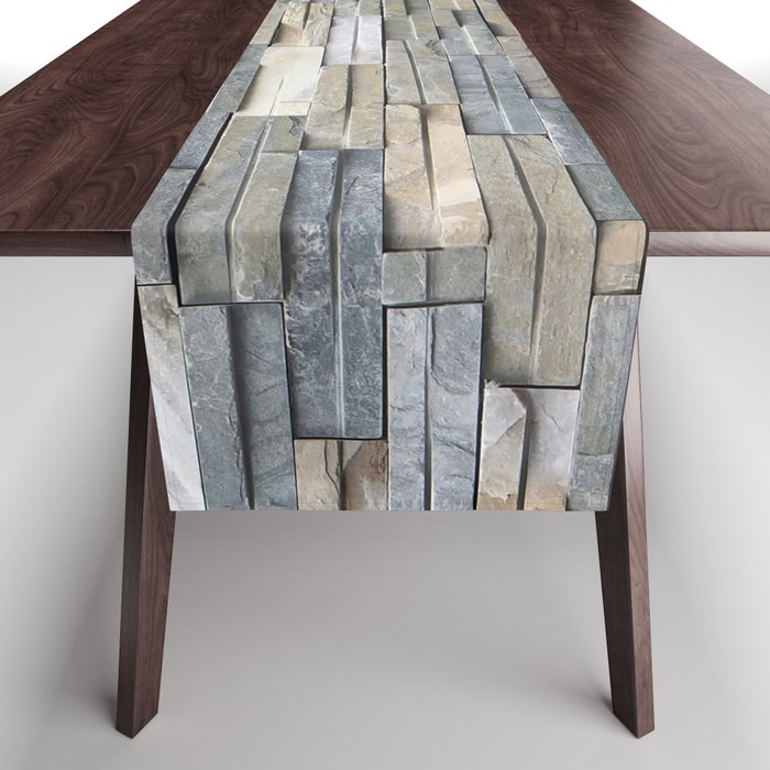 Gray Slate Stone Brick Texture Faux Wall Table Runner Gallery Image 1