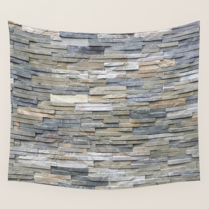 Gray Slate Stone Brick Texture Faux Wall Wall Tapestry Gallery Image 1