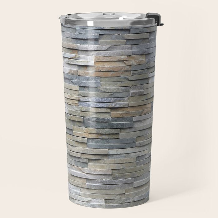 Gray Slate Stone Brick Texture Faux Wall Travel Mug Gallery Image 2