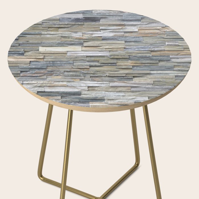 Gray Slate Stone Brick Texture Faux Wall Side Table Gallery Image 2