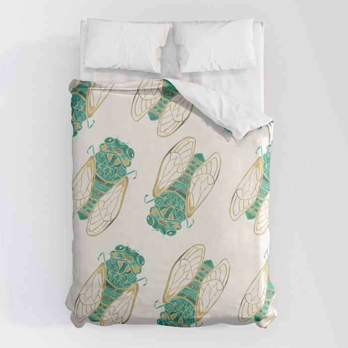 Cicada - Green & Gold Duvet Cover Gallery Image 1