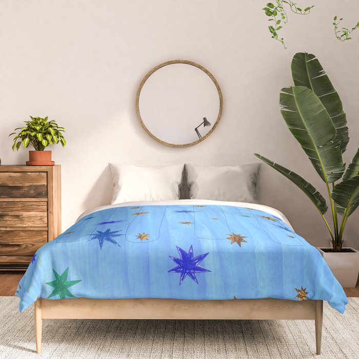 Celestial Star Twinkle in Blue Watercolor Comforter Gallery Image 3