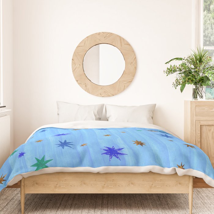 Celestial Star Twinkle in Blue Watercolor Duvet Cover Gallery Image 3