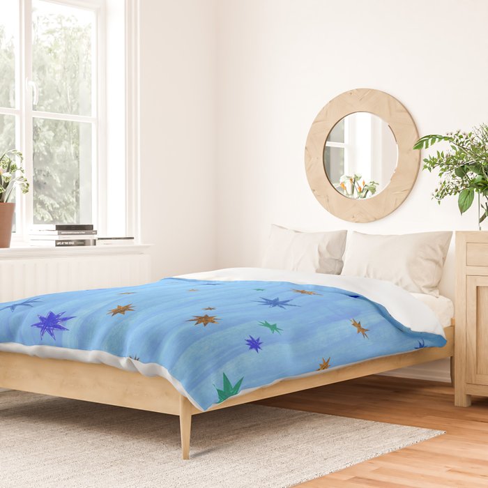 Celestial Star Twinkle in Blue Watercolor Duvet Cover Gallery Image 2
