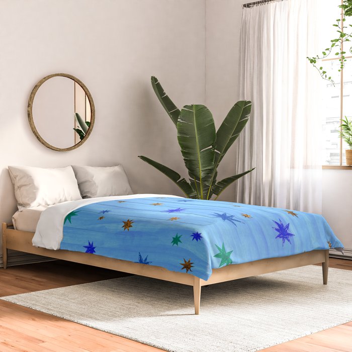 Celestial Star Twinkle in Blue Watercolor Comforter Gallery Image 2
