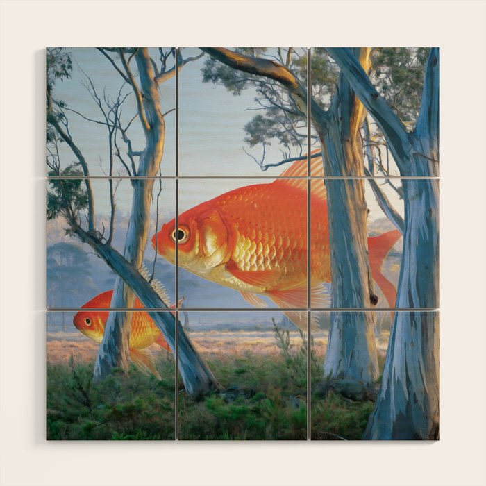 grazing goldfish Wood Wall Art Gallery Image 1