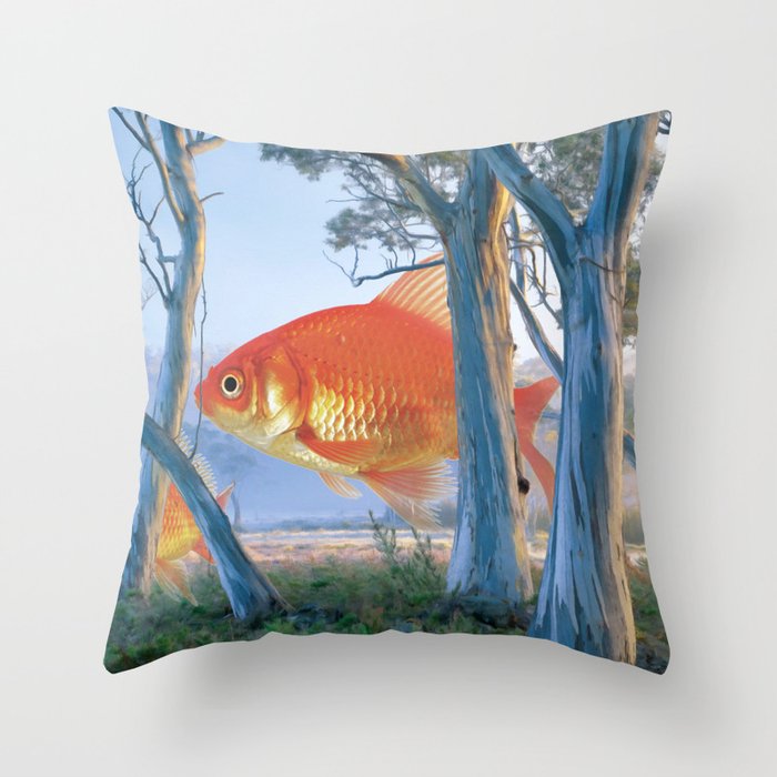 grazing goldfish Throw Pillow Gallery Image 6