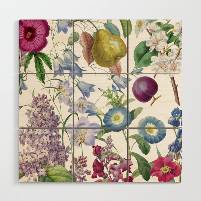 Summer Fruits Botanical Illustration Collage Wood Wall Art Gallery Image 1