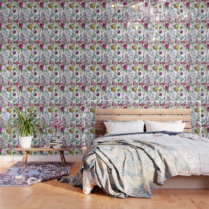 Summer Fruits Botanical Illustration Collage Wallpaper Gallery Image 1