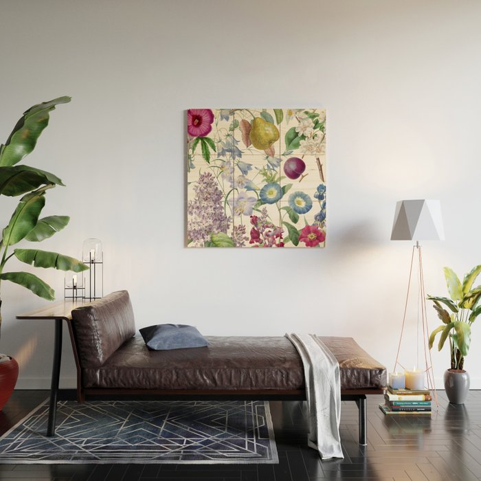 Summer Fruits Botanical Illustration Collage Wood Wall Art Gallery Image 2