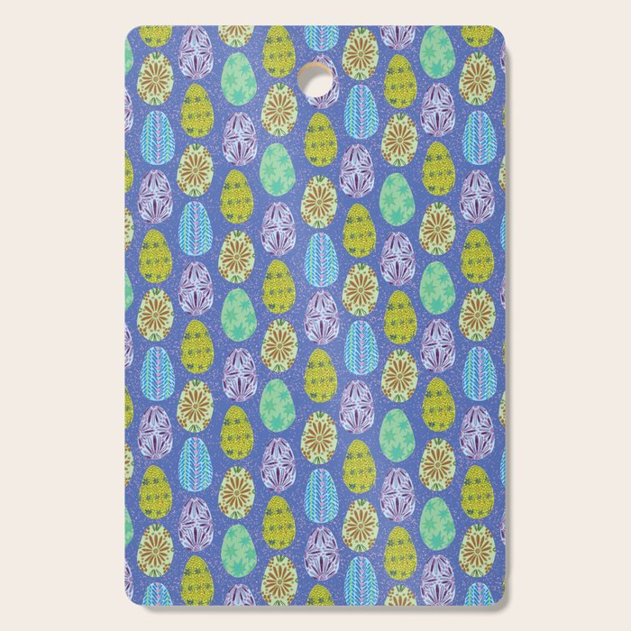 Colorful Folk Art Easter Eggs in Lavender & Green Cutting Board Gallery Image 1