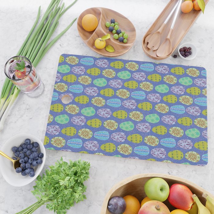 Colorful Folk Art Easter Eggs in Lavender & Green Cutting Board Gallery Image 2