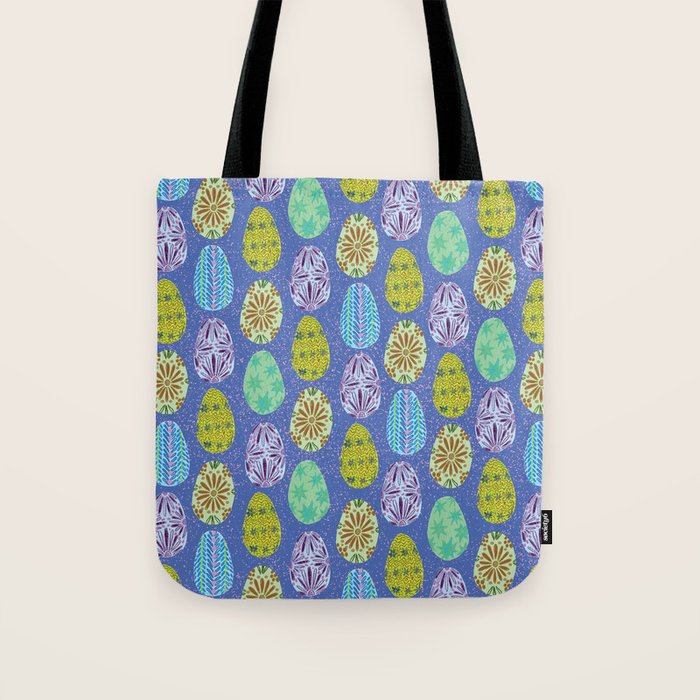 Colorful Folk Art Easter Eggs in Lavender & Green Tote Bag Gallery Image 1