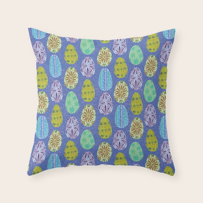 Colorful Folk Art Easter Eggs in Lavender & Green Throw Pillow Gallery Image 6
