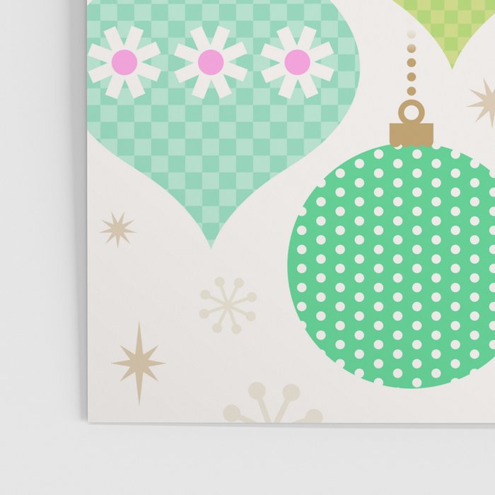 Happy Holidays Retro Ornaments - Pink & Green Poster Gallery Image 3
