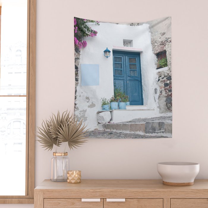 Santorini Oia Blue Door Dream #1 #minimal #wall #decor #art #society6 Wall Tapestry Gallery Image 2