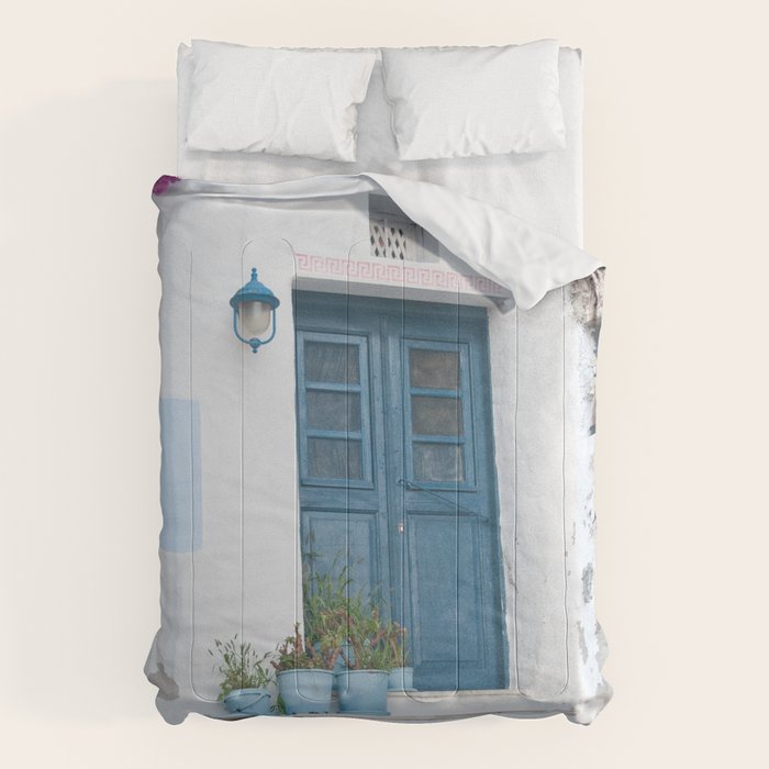 Santorini Oia Blue Door Dream #1 #minimal #wall #decor #art #society6 Comforter Gallery Image 6