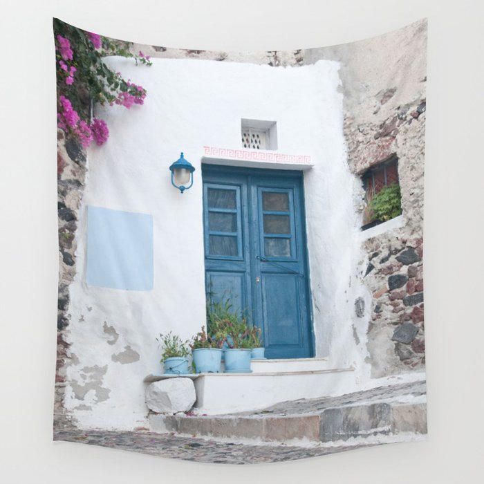 Santorini Oia Blue Door Dream #1 #minimal #wall #decor #art #society6 Wall Tapestry Gallery Image 4