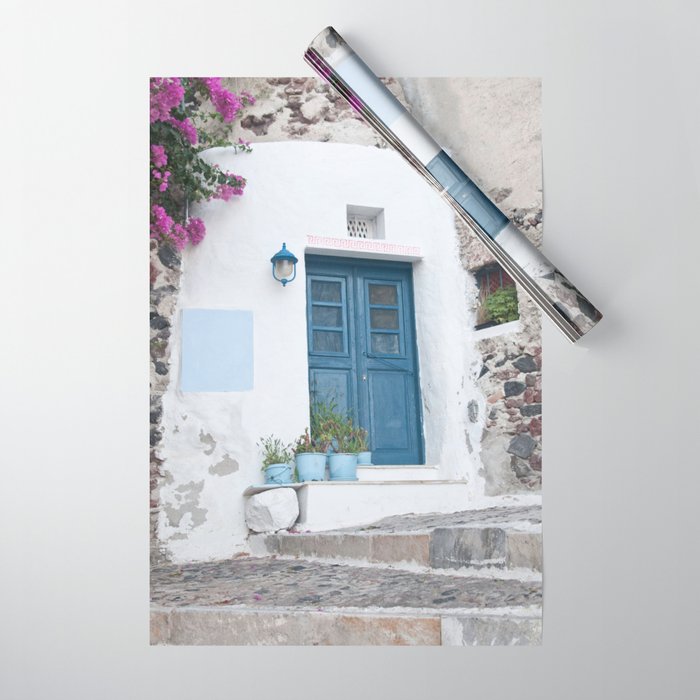 Santorini Oia Blue Door Dream #1 #minimal #wall #decor #art #society6 Wrapping Paper Gallery Image 1