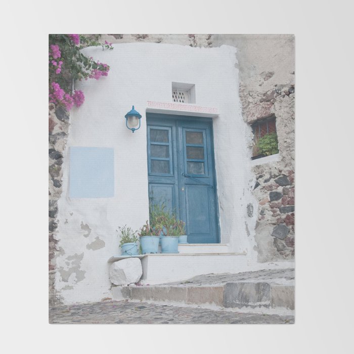 Santorini Oia Blue Door Dream #1 #minimal #wall #decor #art #society6 Throw Blanket Gallery Image 2